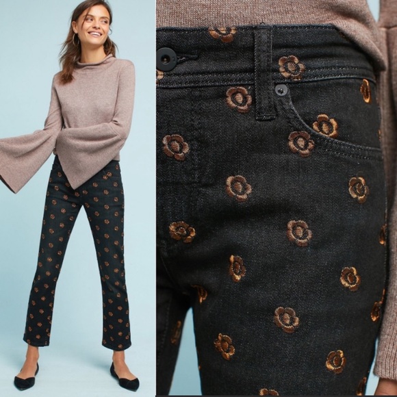 Anthropologie Pants - Anthropologie Black Floral Straight Jeans Size 30